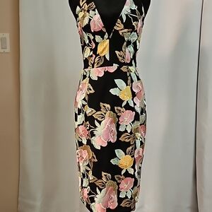 Dress the Population Pink and Yellow Embellished Ruffled Sheath Dress
